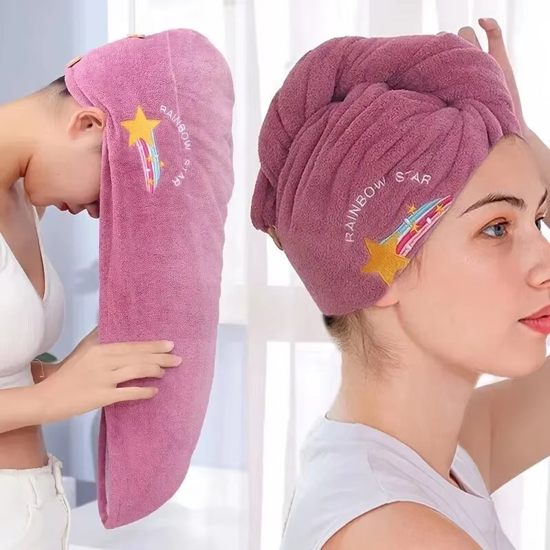 1Pc Quickly Dry Hair Hat Super Absorbent Soft Bathroom Women Head Towels Girls Cute Hair Towel Hair Dry Wrap Bonnets
